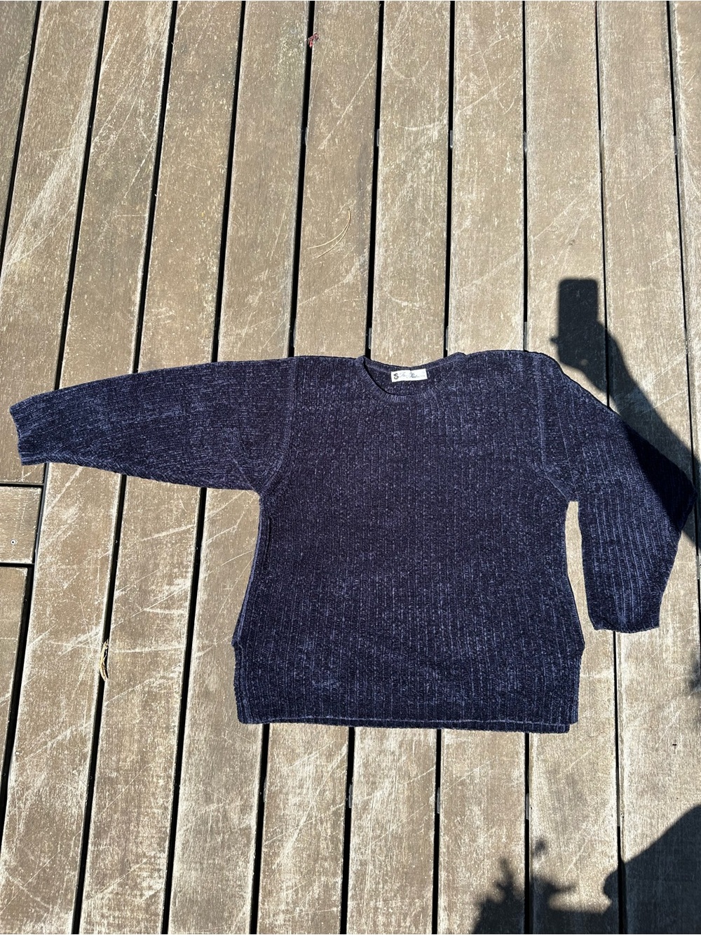 Three Partners Navy Chenille Crewneck Sweater